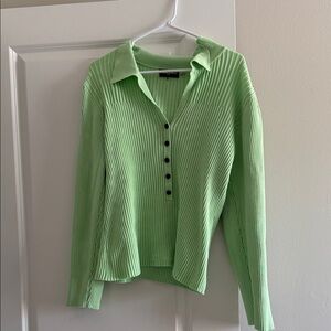 Karl Lagerfeld Mint Green Ribbed Button Polo Sweater
